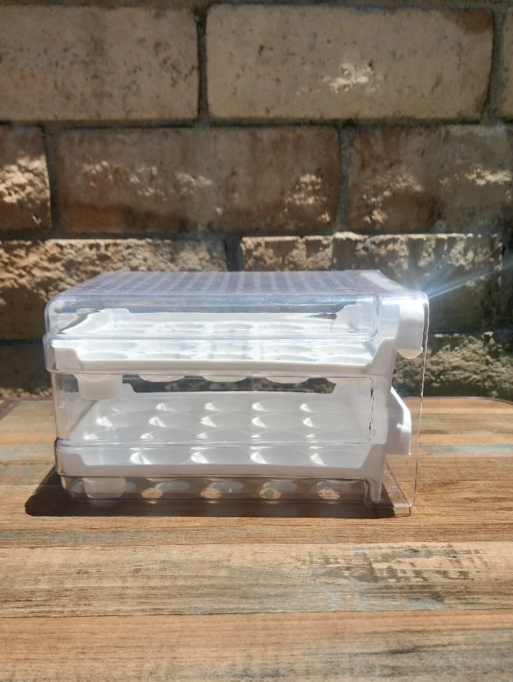 Clear and White Stackable Egg Tray Organizer